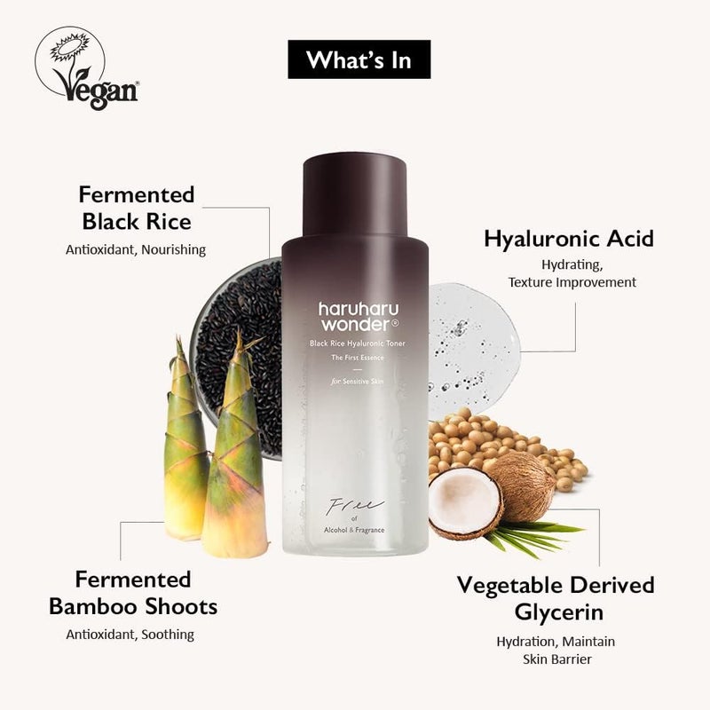 haruharu Wonder Black Rice Hyaluronic Toner for Sensitive Skin 5.1 fl.oz / 150ml | Alcohol Free, Fragrance Free | Vegan, Cruelty Free, EWG-Green - Image 2